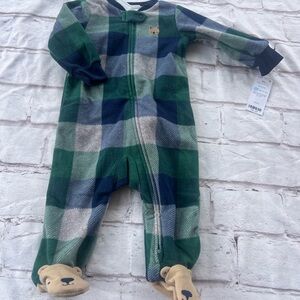 Carter's Green and Blue Plaid Footie 6 months